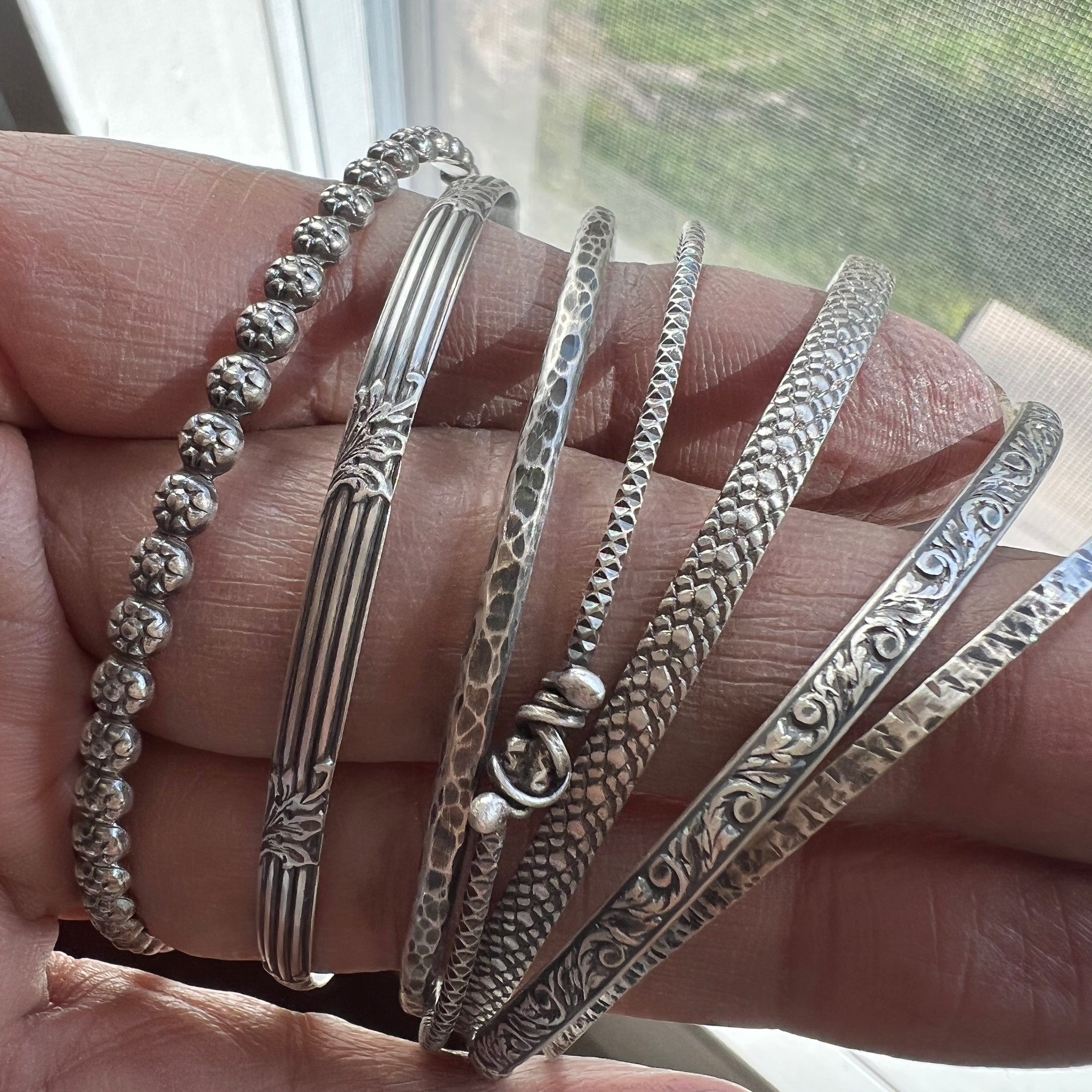 Hammered Round Wire Bangle