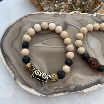 White Jasper, Lava, and African Beads