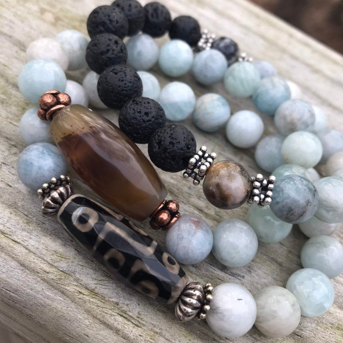 Aquamarine and Botswana Agate Duo